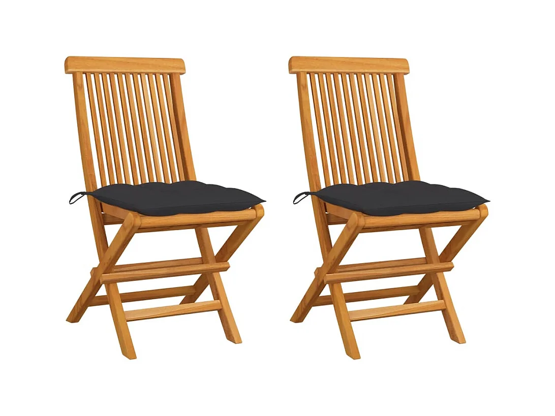 Set di 2 sedie e cuscini da giardino in legno di teak color antracite