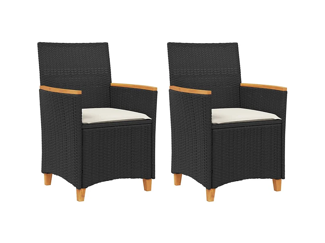 Tuinstoelen kussens set van 2 zwart geweven hars en hout