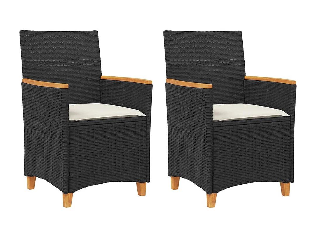 Chaises de jardin coussins lot de 2 noir résine tressée et bois
