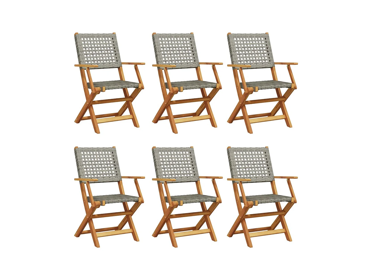 Set di 6 sedie pieghevoli da giardino in polyrattan grigio e legno massello