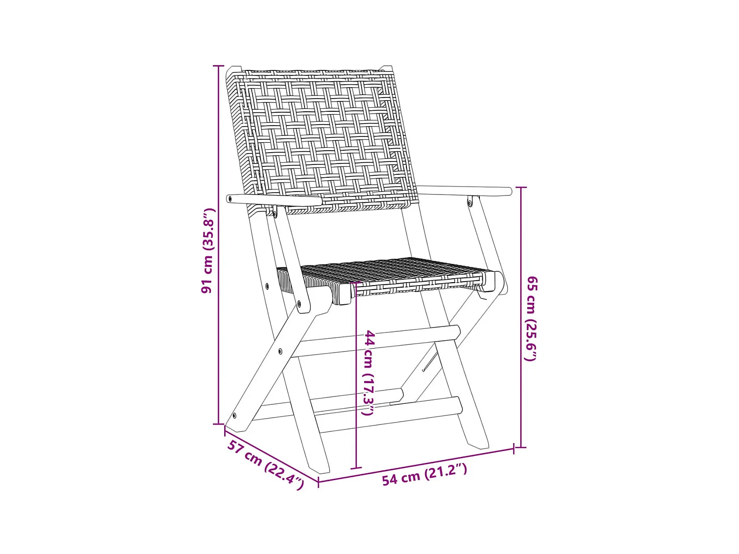 Set di 6 sedie pieghevoli da giardino in polyrattan grigio e legno massello