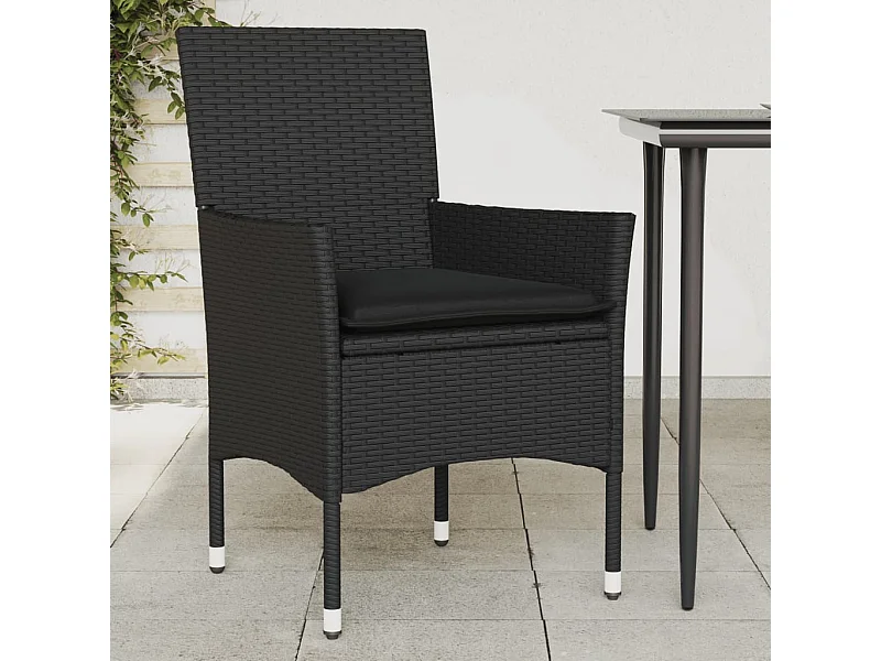 Tuinstoelen met kussens, set van 2, zwart, geweven hars