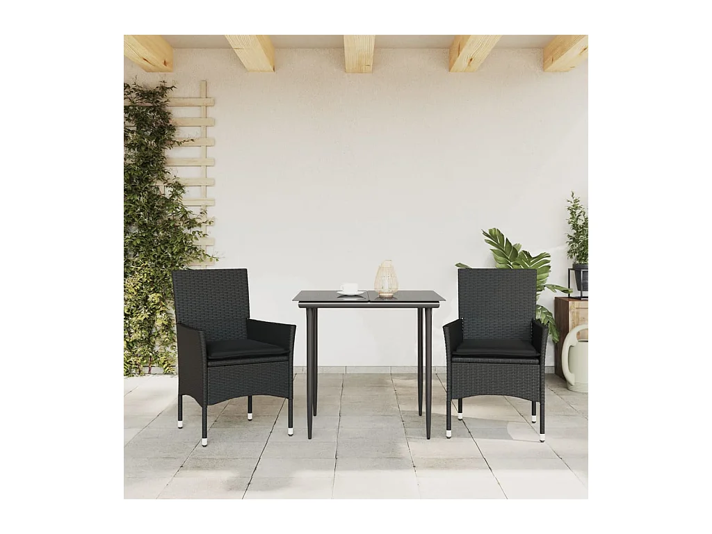Chaises de jardin avec coussins lot de 2 noir résine tressée