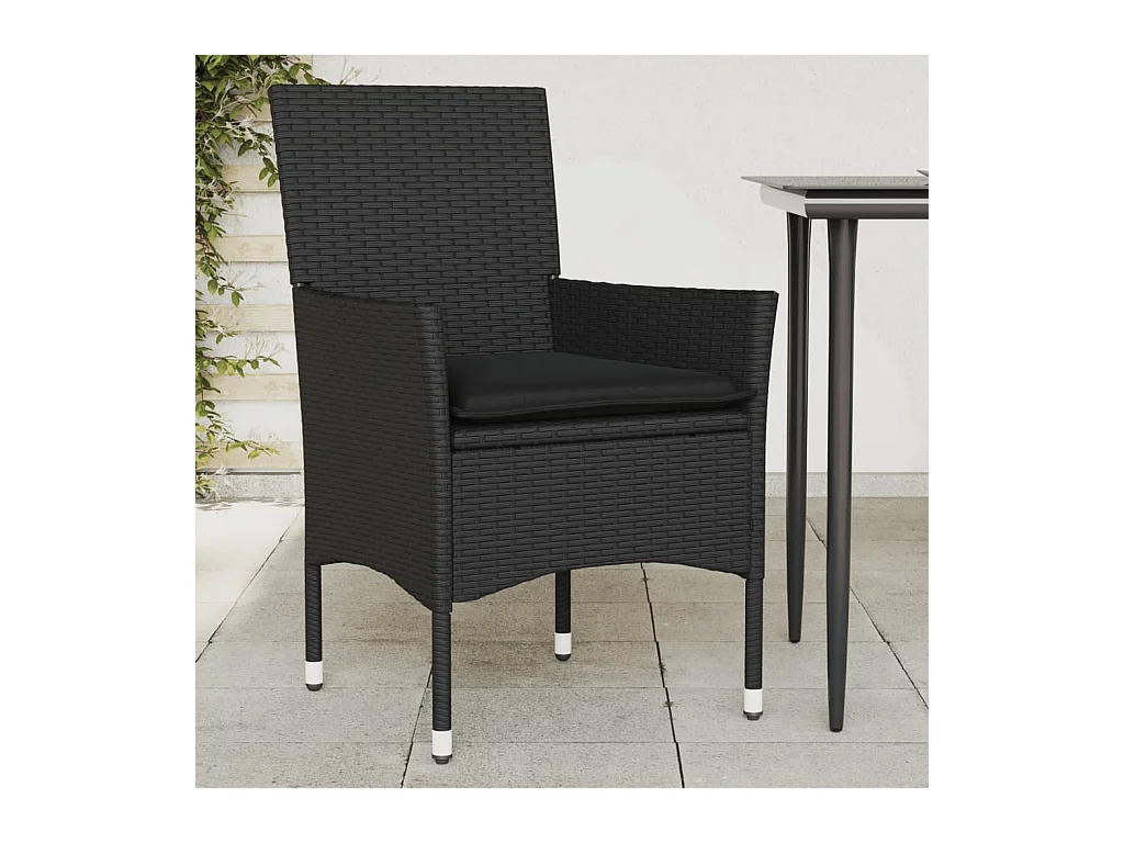 Tuinstoelen met kussens, set van 2, zwart, geweven hars