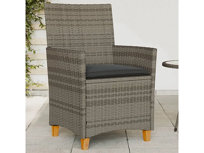 Set di 2 cuscini per sedie da giardino in resina intrecciata grigia e legno