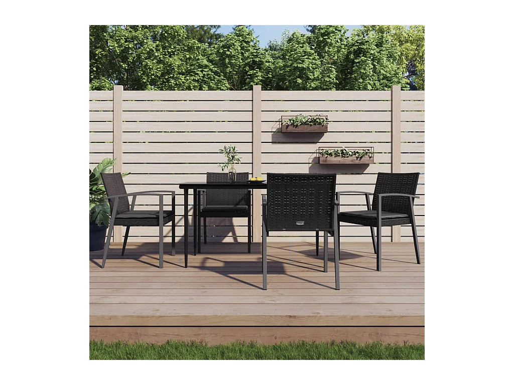Chaises de jardin et coussins lot de 4 noir 56,5x57x83 cm rotin