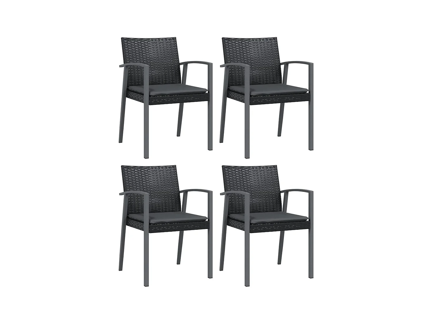 Chaises de jardin et coussins lot de 4 noir 56,5x57x83 cm rotin