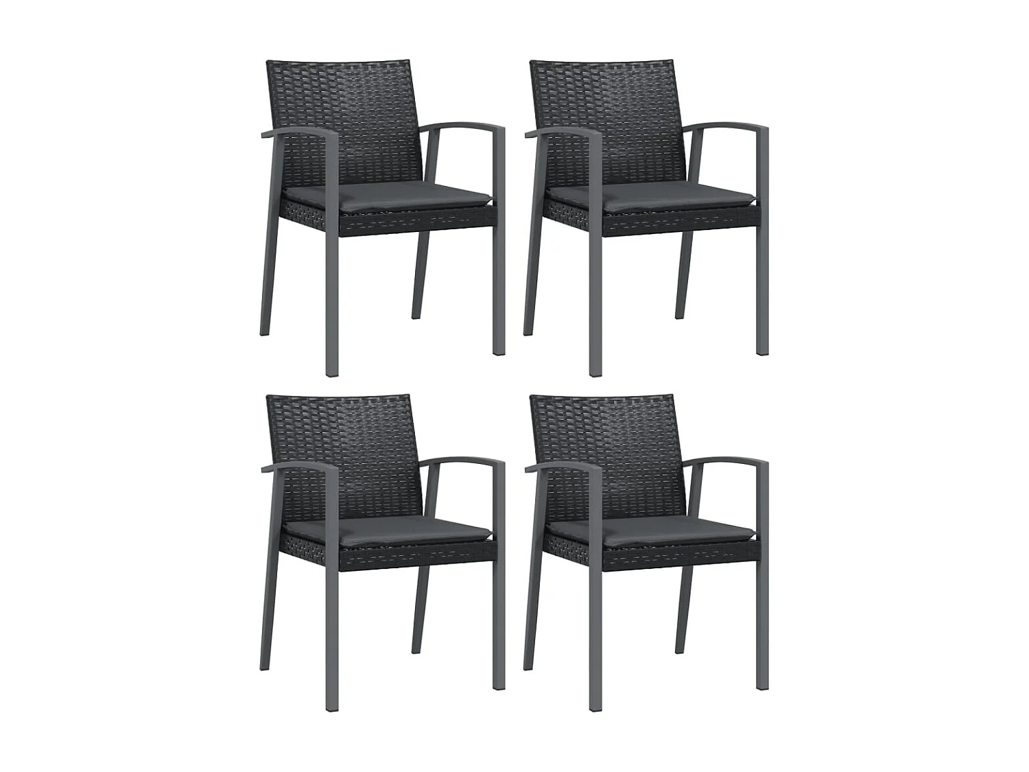 Chaises de jardin et coussins lot de 4 noir 56,5x57x83 cm rotin
