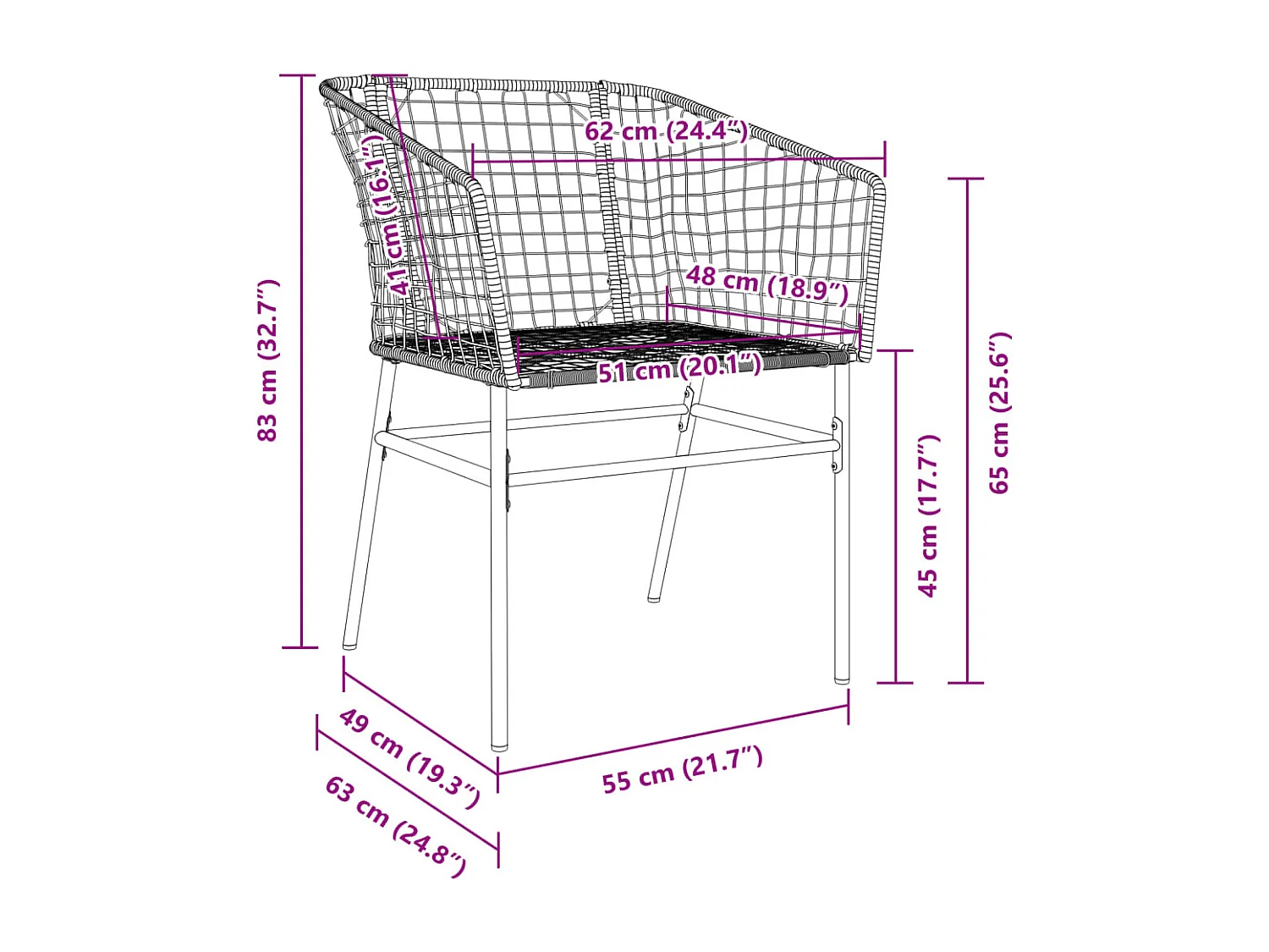 Chaises de jardin lot de 2 marron résine tressée