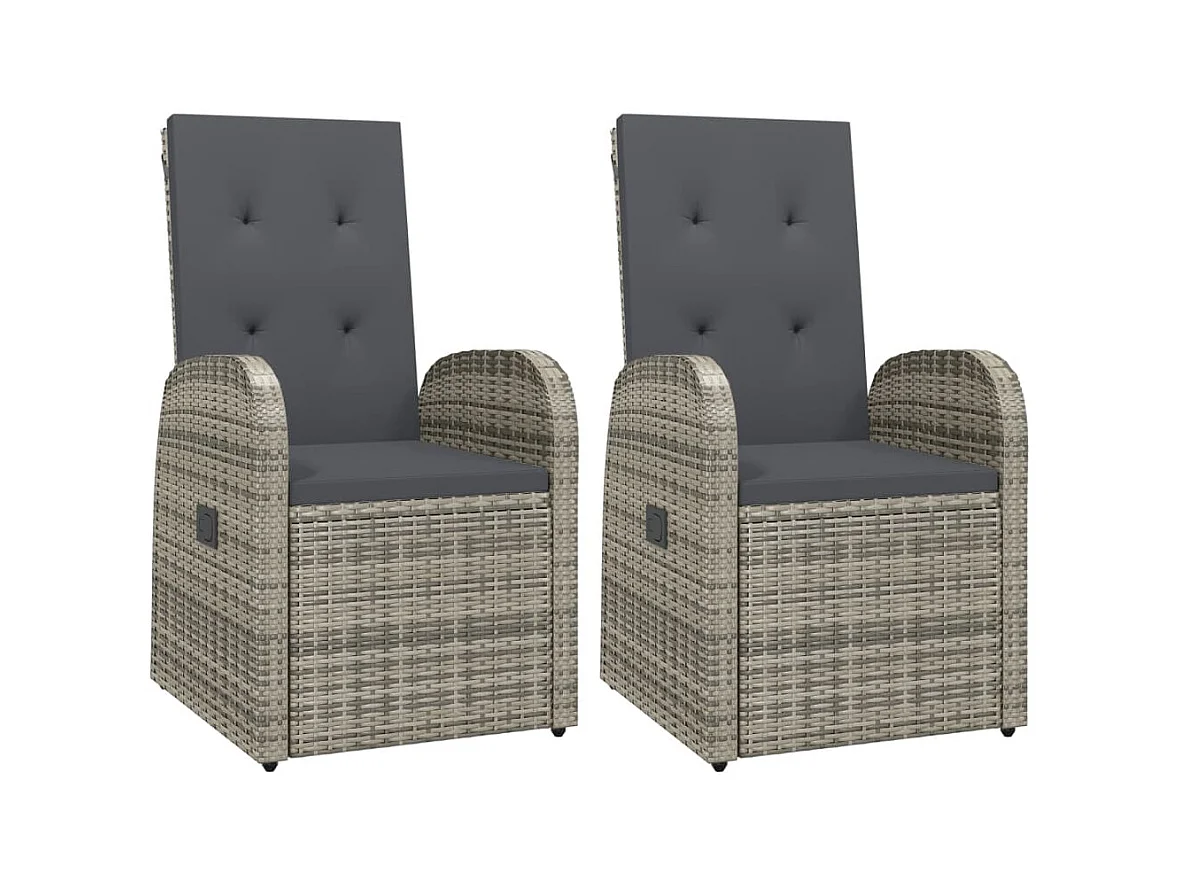 Set 2 sedie reclinabili da giardino e cuscini in resina grigia in vimini