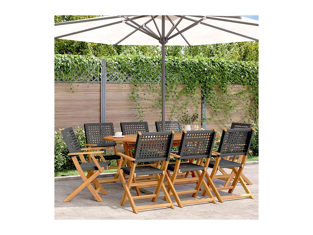 Chaises de jardin pliantes lot de 8 noir poly rotin bois massif