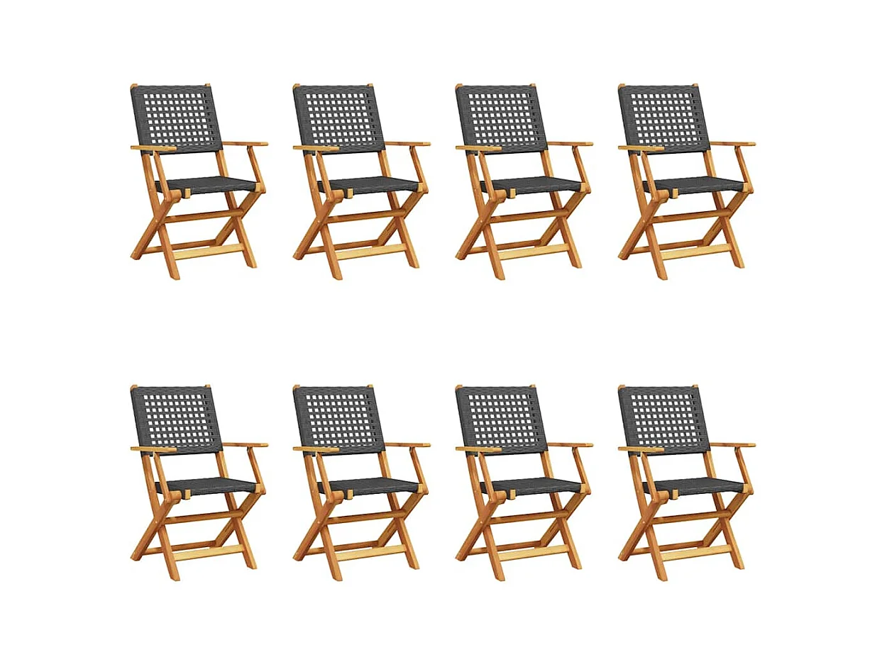 Chaises de jardin pliantes lot de 8 noir poly rotin bois massif