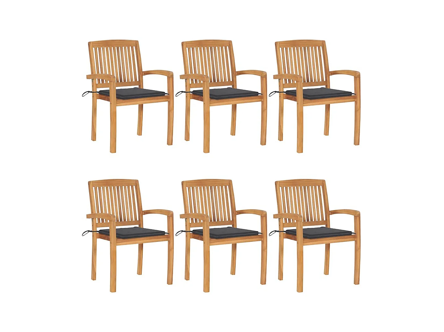 Chaises de jardin empilables avec coussins lot de 6 Teck solide