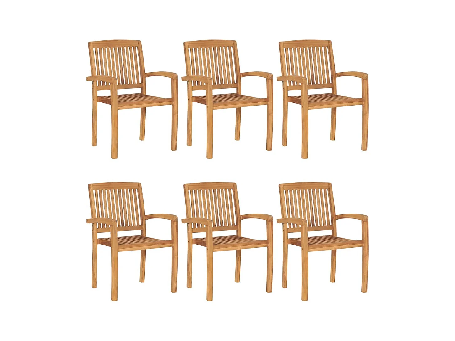Sedie da giardino impilabili con cuscini, set di 6 in teak massello
