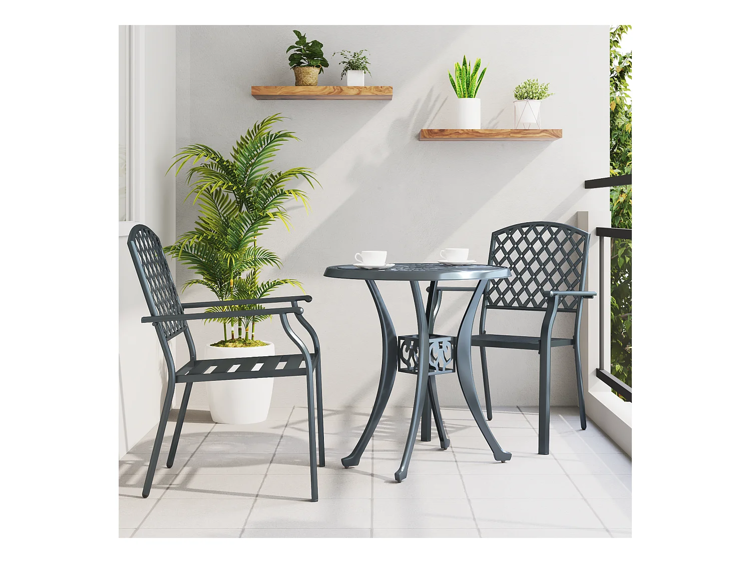 Sillas de jardín apilables de 2 piezas en acero antracita