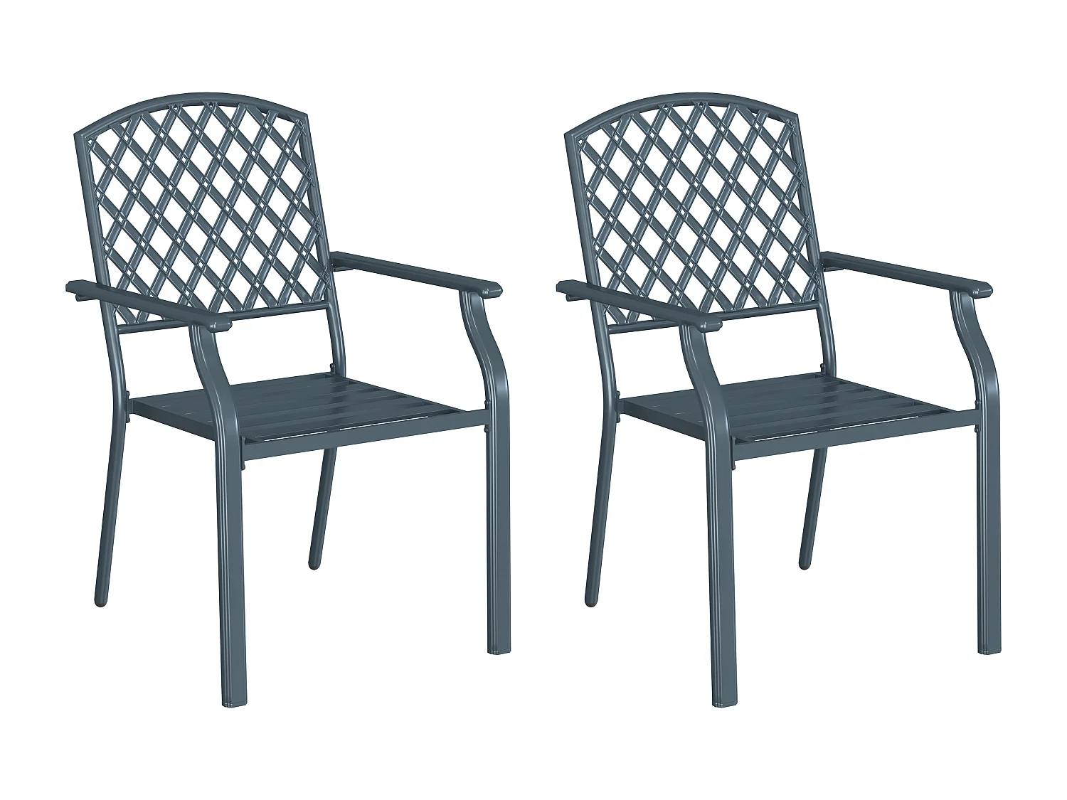 Chaises de jardin 2 pièces empilables en acier anthracite