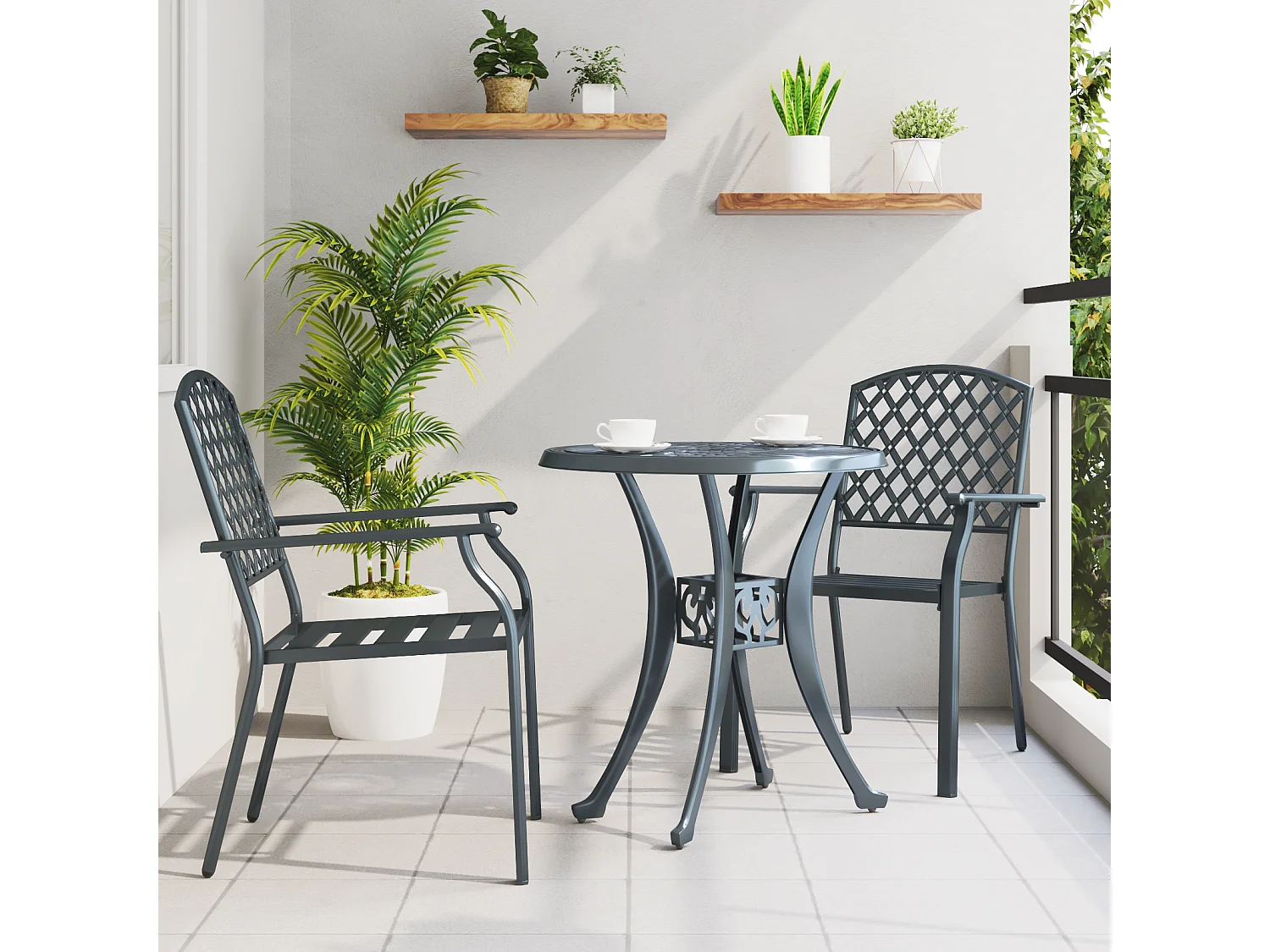 Chaises de jardin 2 pièces empilables en acier anthracite