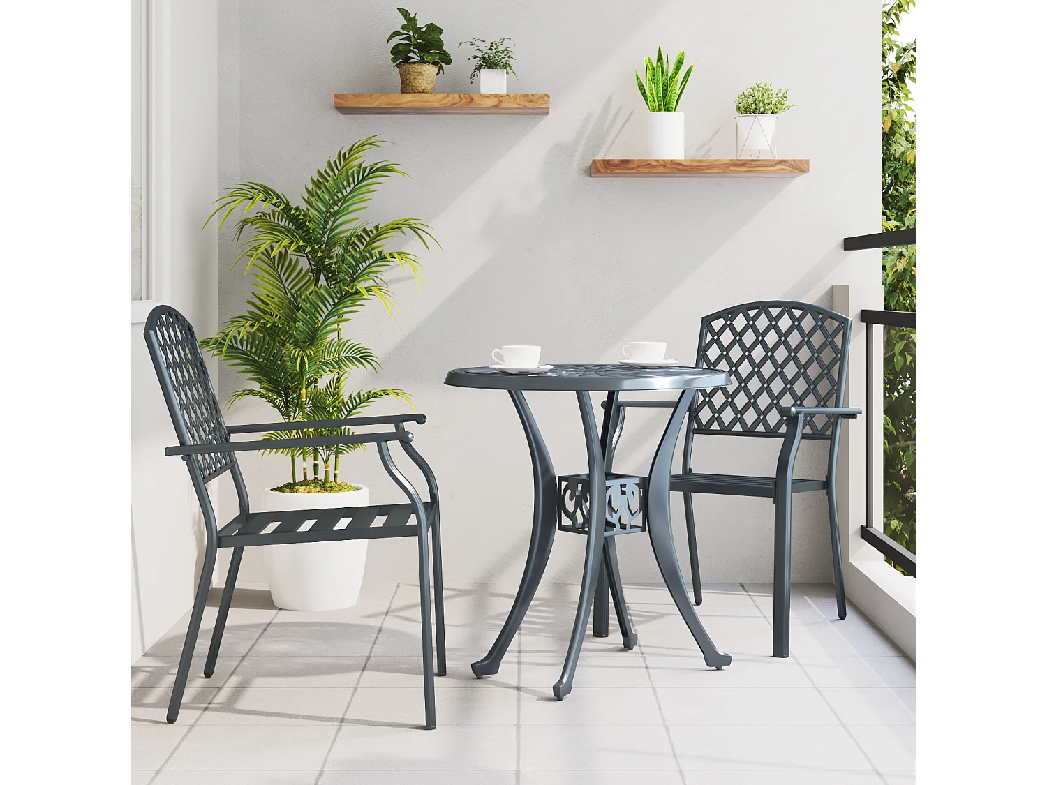 Sedie da giardino impilabili in 2 pezzi in acciaio antracite