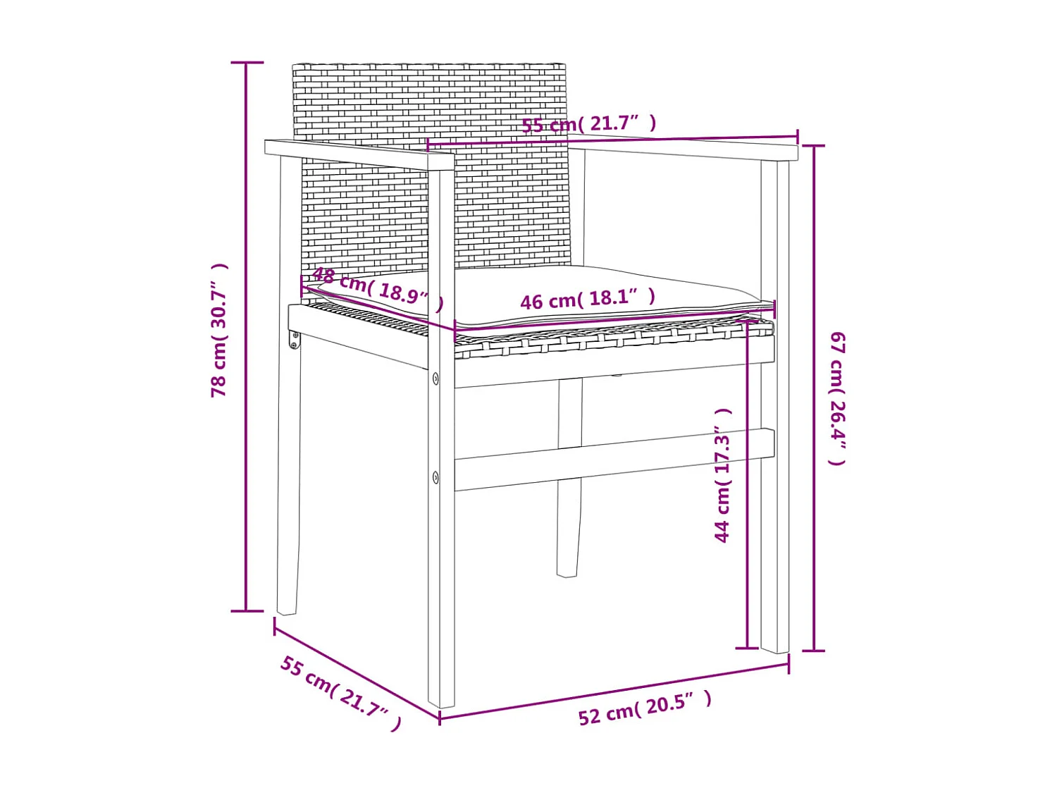 Set di 2 cuscini per sedie da giardino in resina beige e vimini
