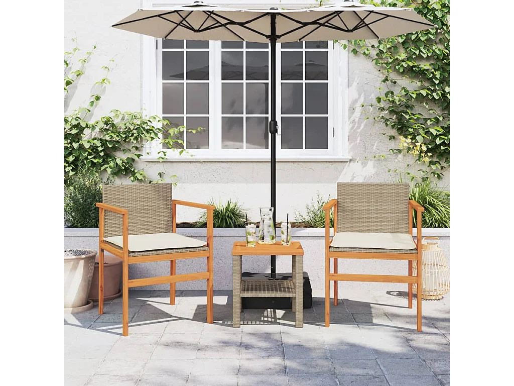 Chaises de jardin coussins lot de 2 beige résine tressée bois