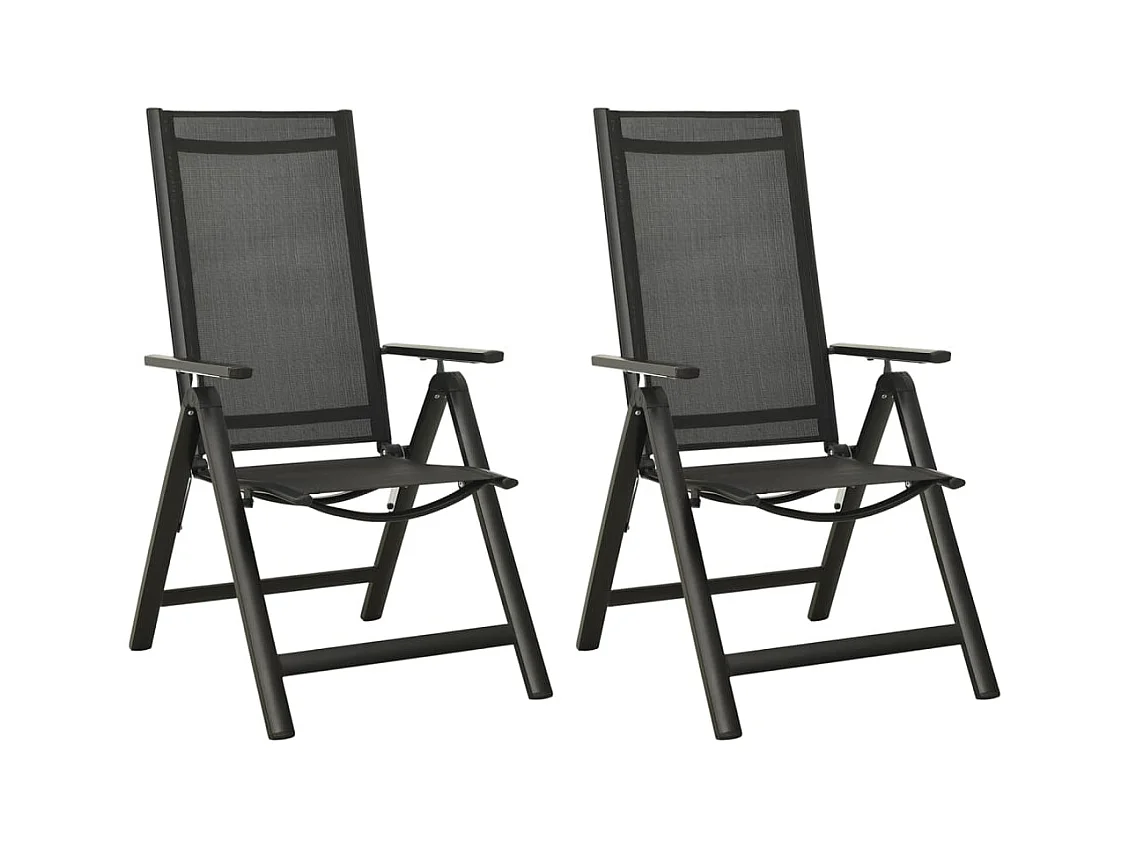Chaises pliables de jardin lot de 2 Textilène et aluminium Noir