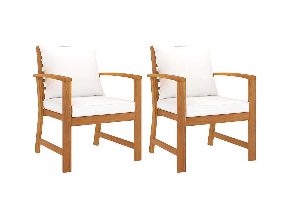 Chaises de jardin lot de 2 et coussin crème Bois acacia massif