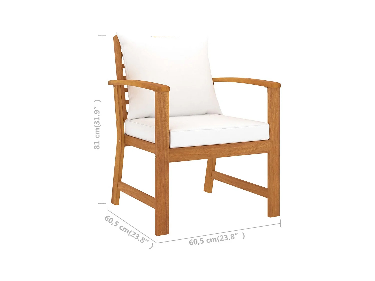 Chaises de jardin lot de 2 et coussin crème Bois acacia massif