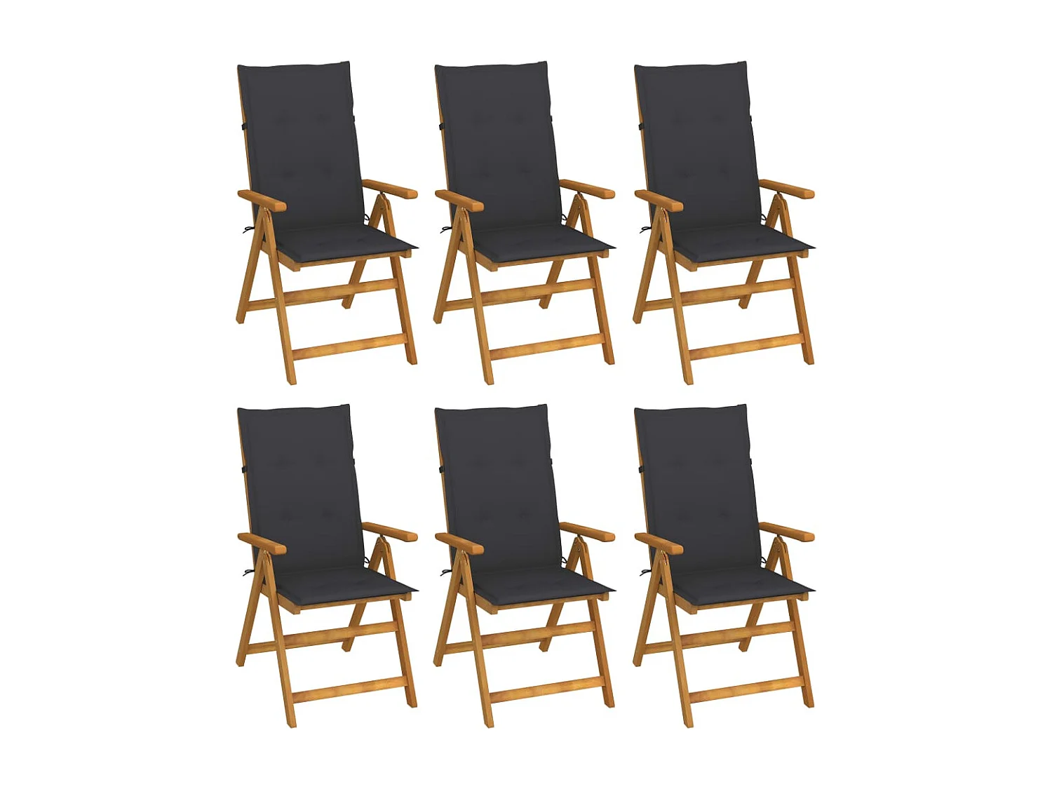 Chaises pliables de jardin lot de 6 avec coussins Bois d'acacia
