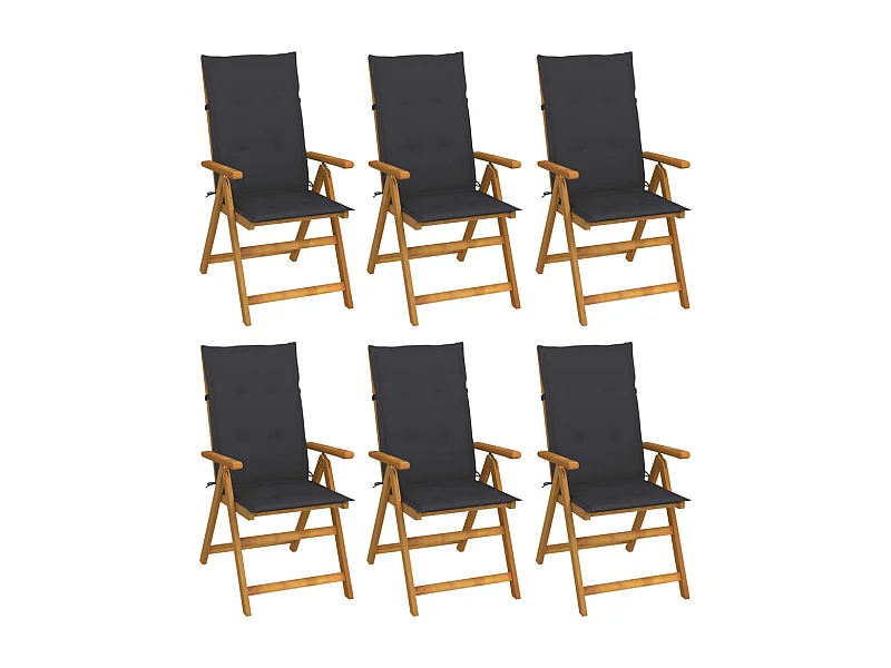 Chaises pliables de jardin lot de 6 avec coussins Bois d'acacia