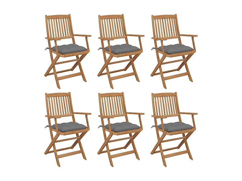Chaises pliables de jardin lot de 6 avec coussins Bois d'acacia