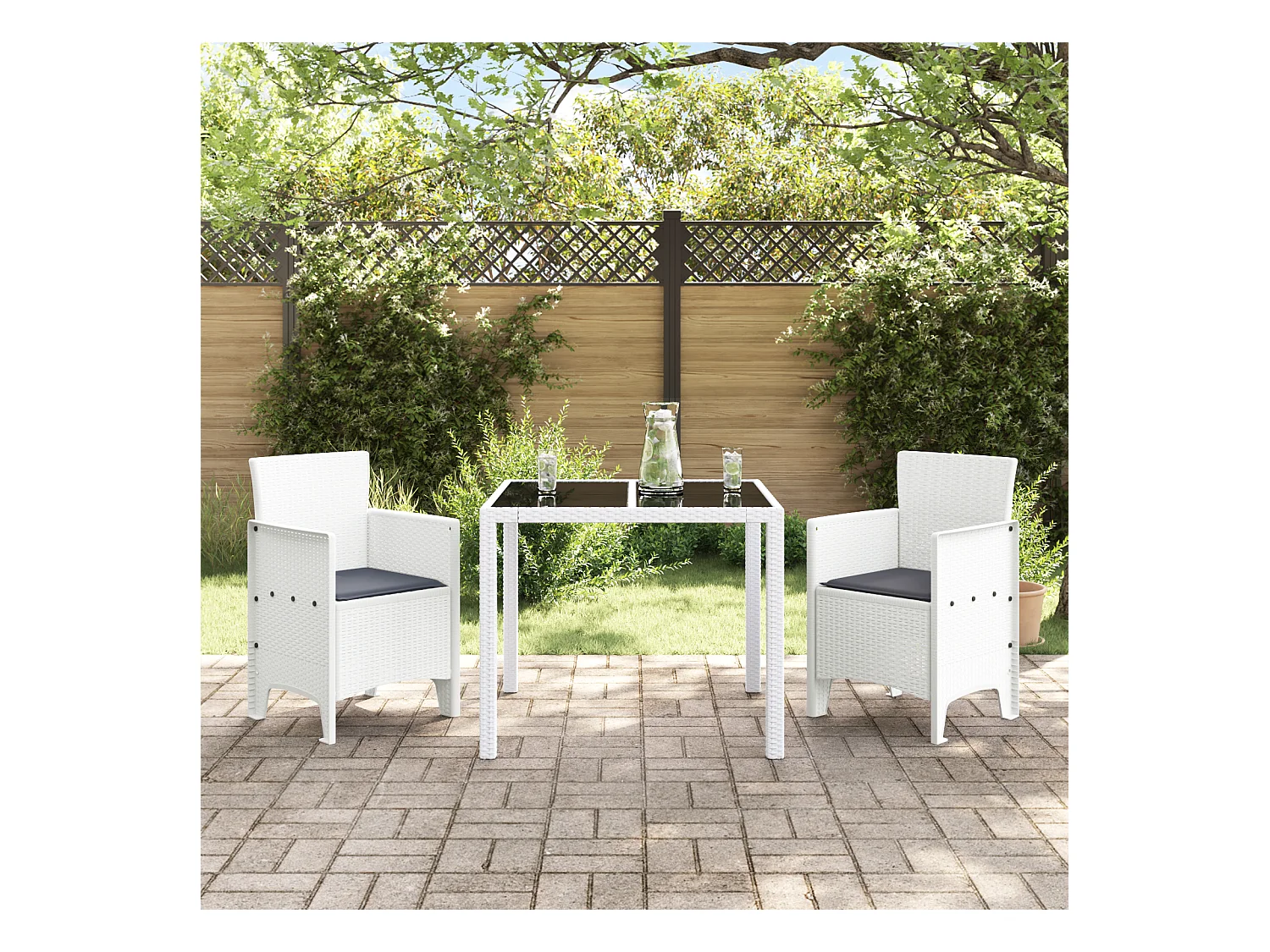 Tuinstoelen met kussens 2 stuks wit polyrotan