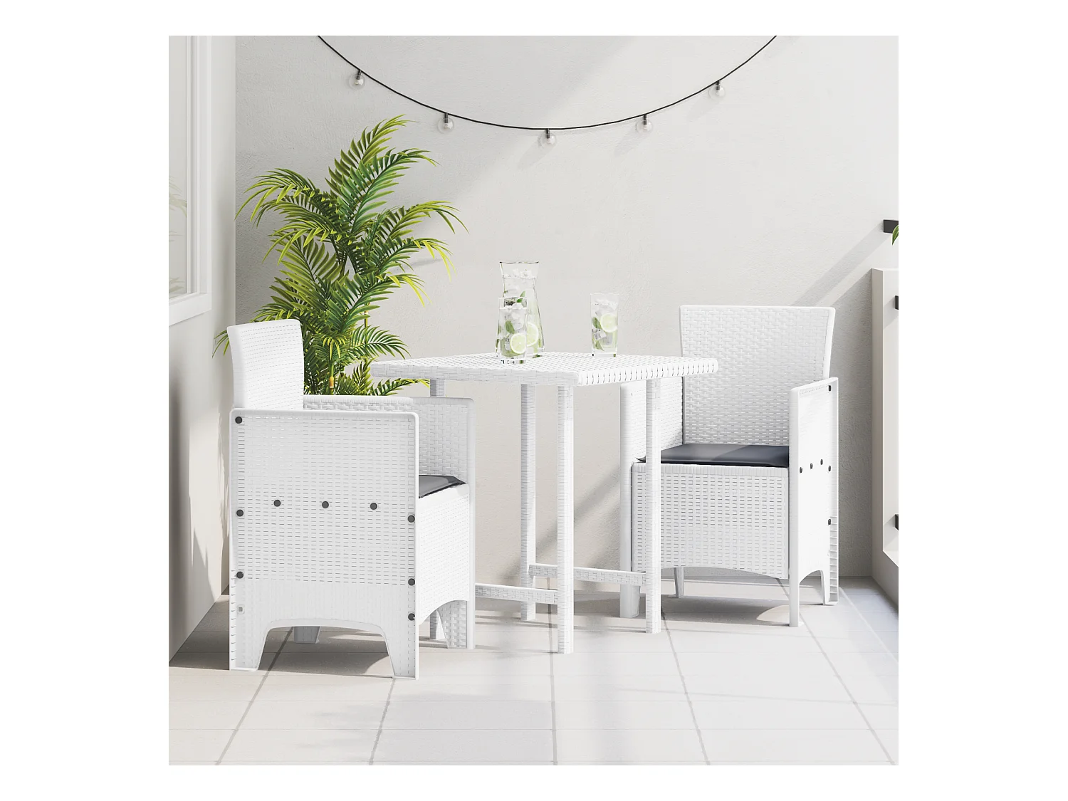 Chaises de Jardin avec Coussins 2 pcs Blanc Poly Rattan