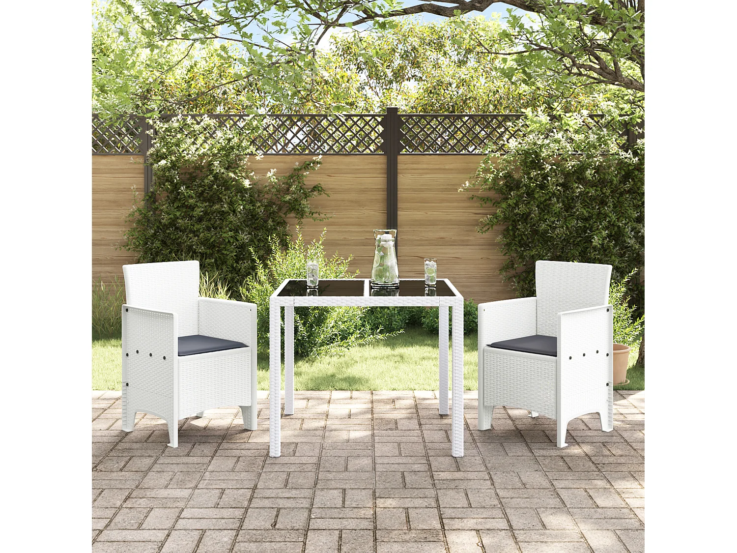 Sillas de jardín con cojines 2 piezas ratán sintético blanco