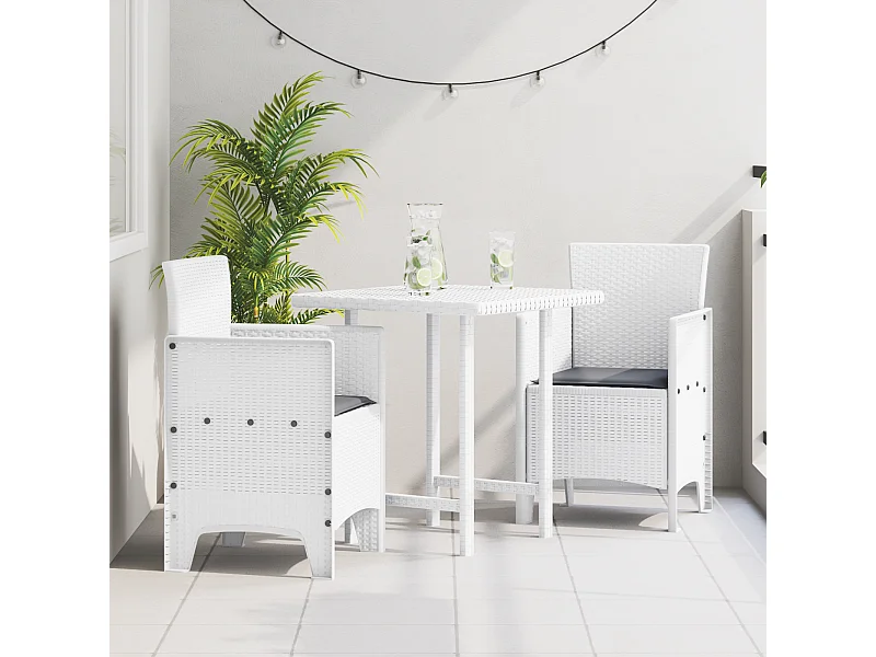 Chaises de Jardin avec Coussins 2 pcs Blanc Poly Rattan