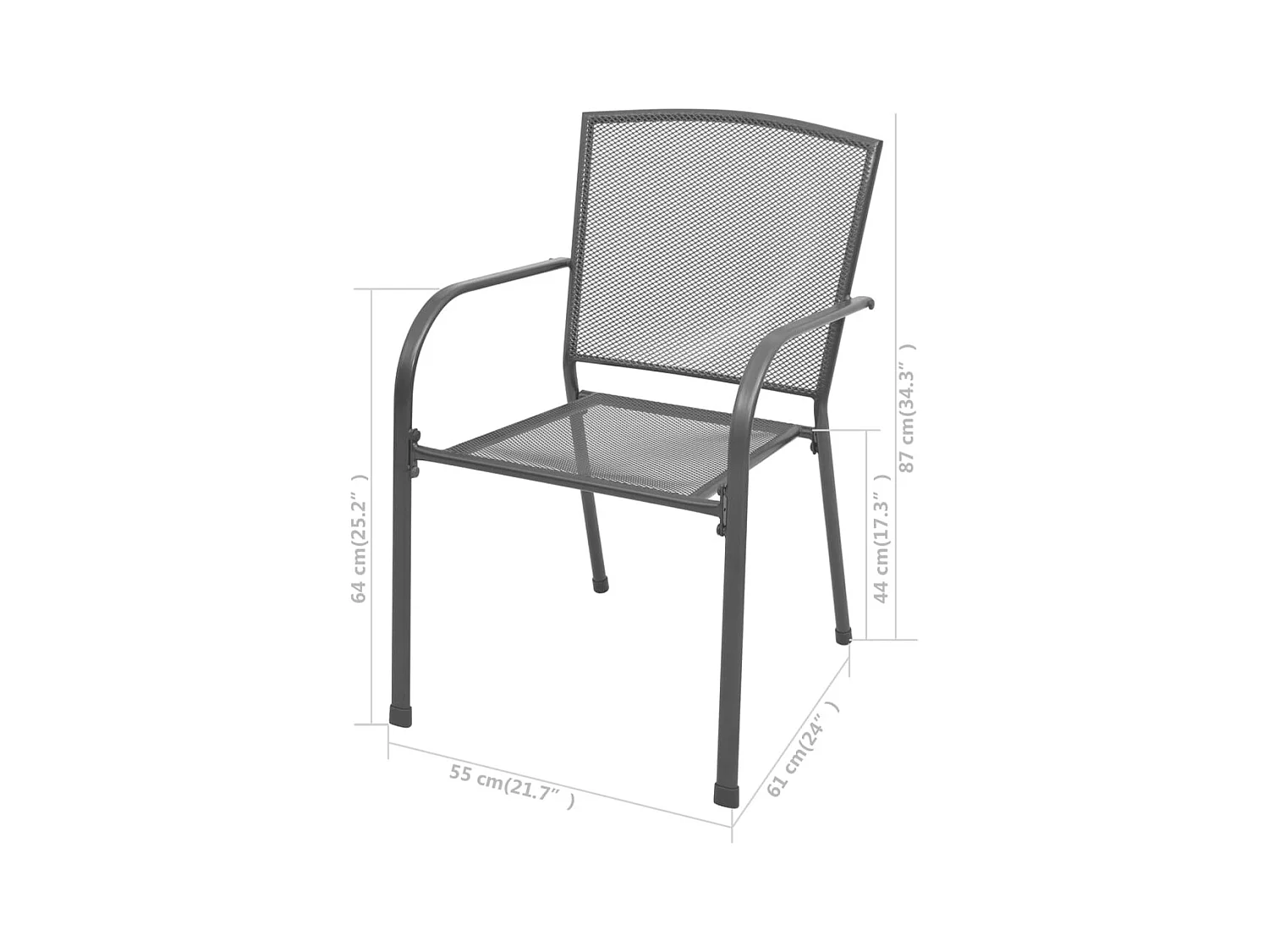 Set di 2 sedie da giardino impilabili in acciaio grigio