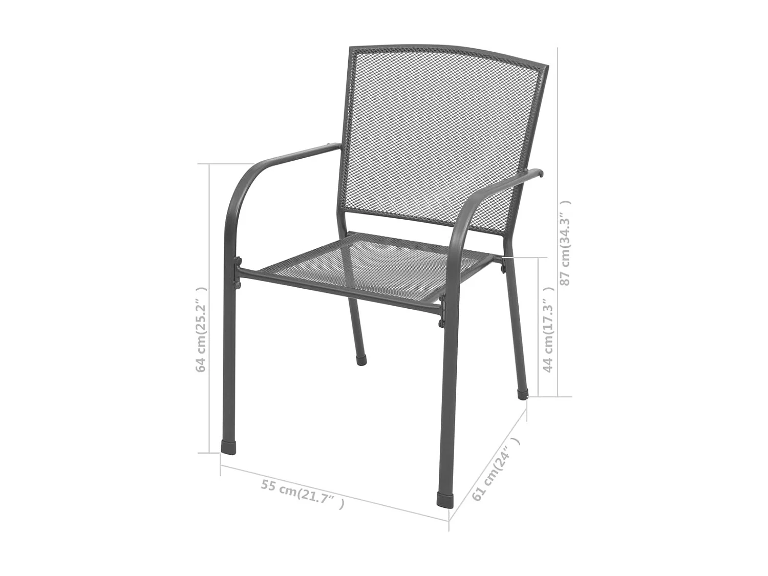 Juego de 2 sillas de jardín apilables de acero gris