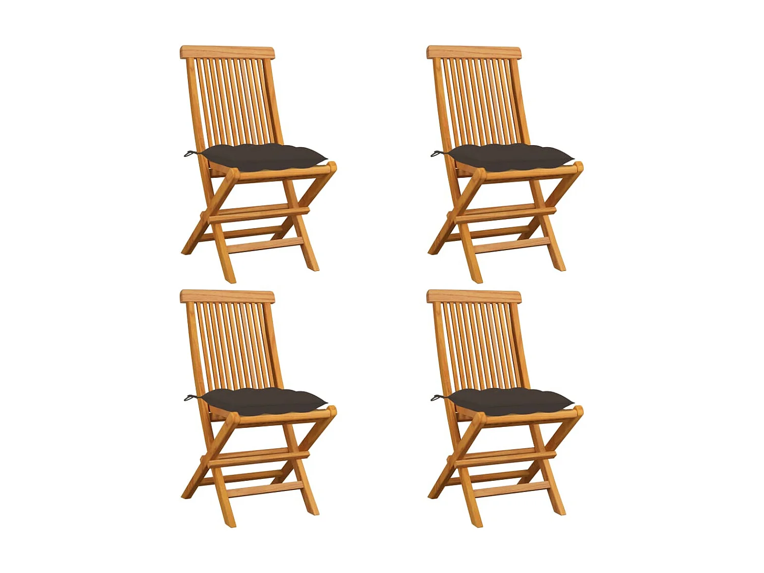 Juego de 4 sillas de jardín y cojines color topo Madera maciza de teca