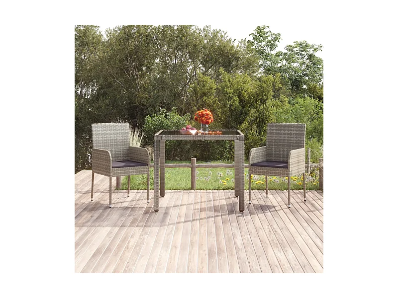 Juego de 2 sillas de jardín con cojines de resina tejida gris