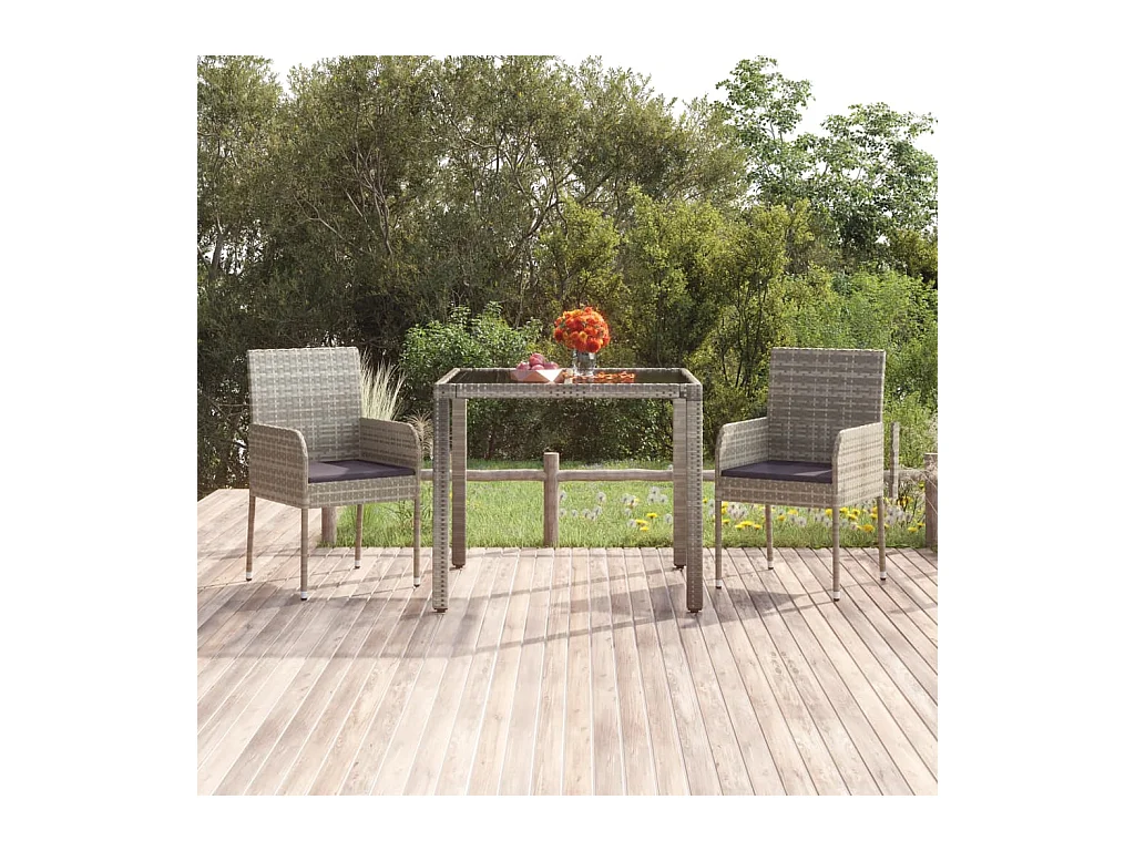 Chaises de jardin avec coussins lot de 2 Résine tressée Gris