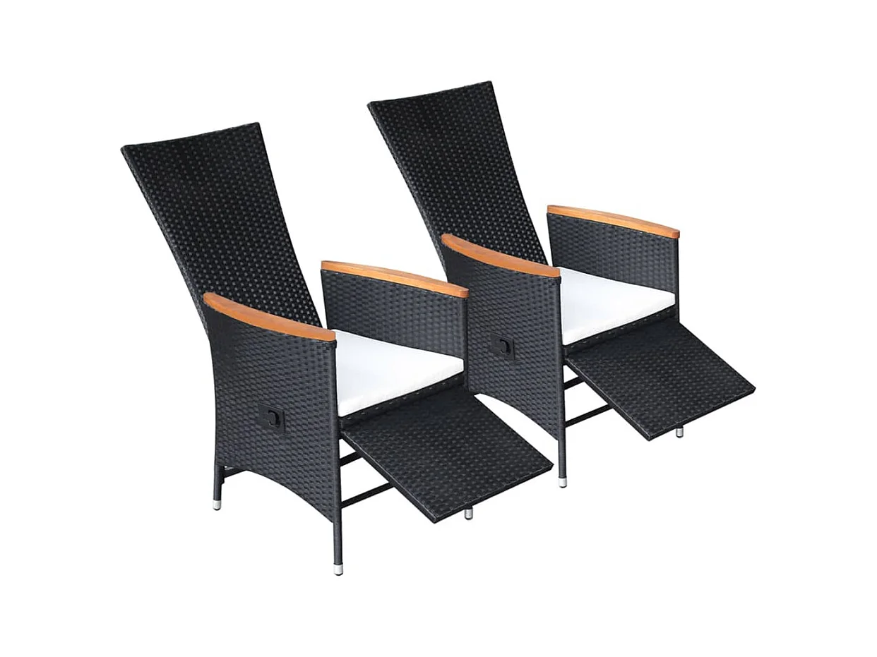 Chaise inclinable de jardin 2pc et coussins Résine tressée Noir