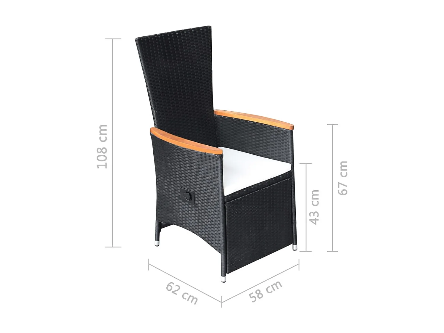 Chaise inclinable de jardin 2pc et coussins Résine tressée Noir