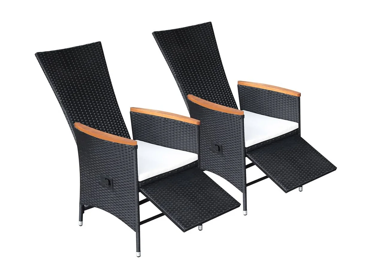 Chaise inclinable de jardin 2pc et coussins Résine tressée Noir