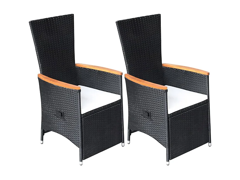 Chaise inclinable de jardin 2pc et coussins Résine tressée Noir
