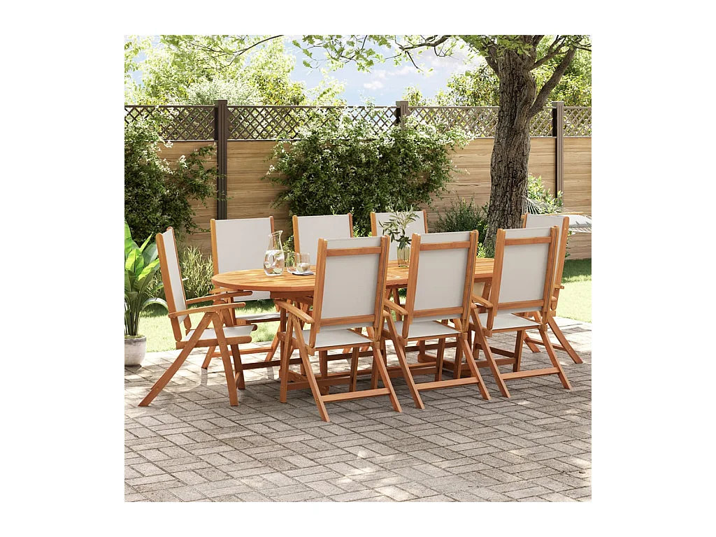 Set di 8 sedie pieghevoli da giardino in legno di acacia e textilene