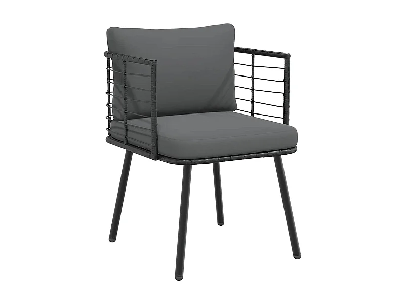 Silla de jardín con cojines de mimbre de resina negra.