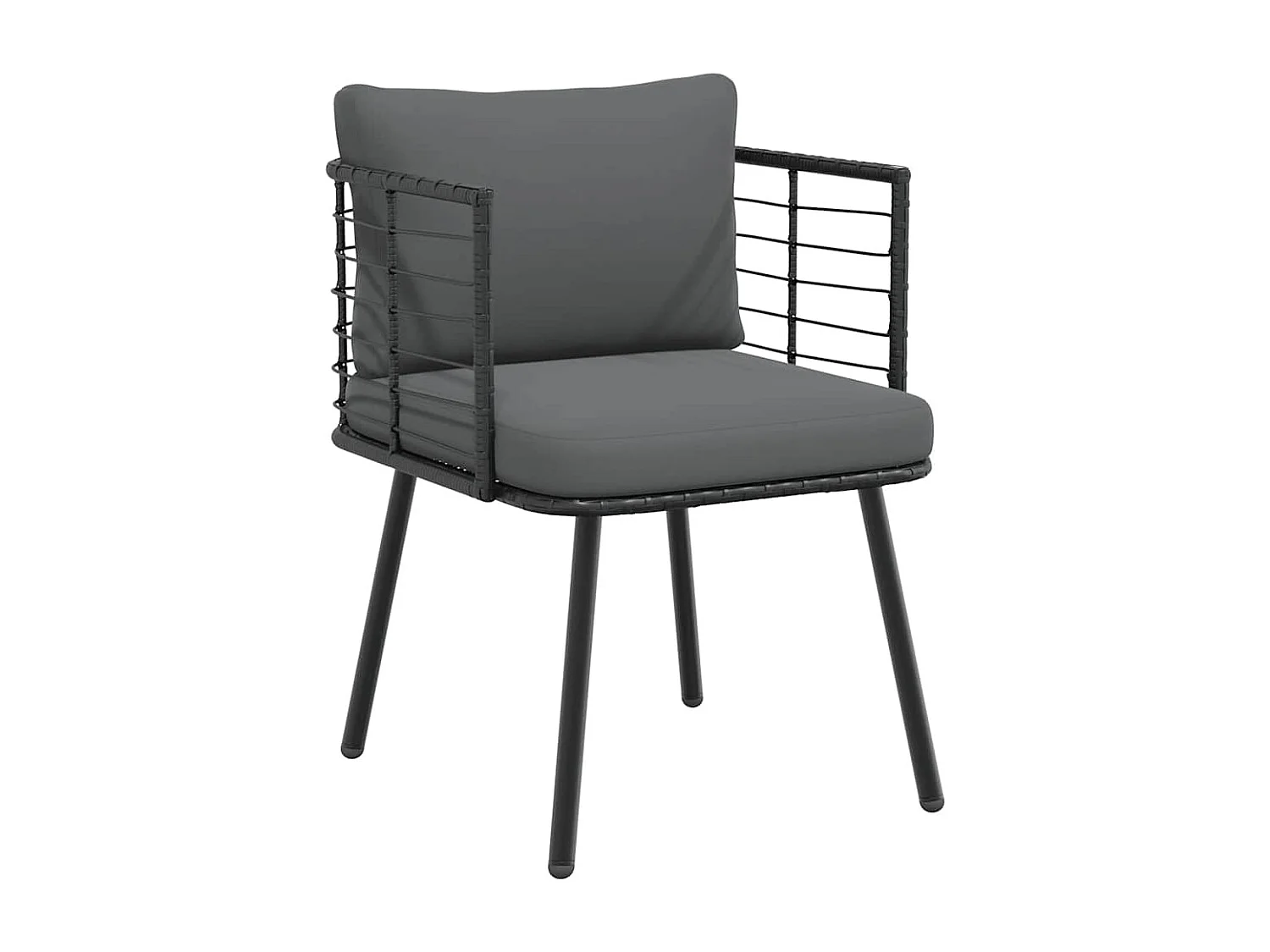 Silla de jardín con cojines de mimbre de resina negra.