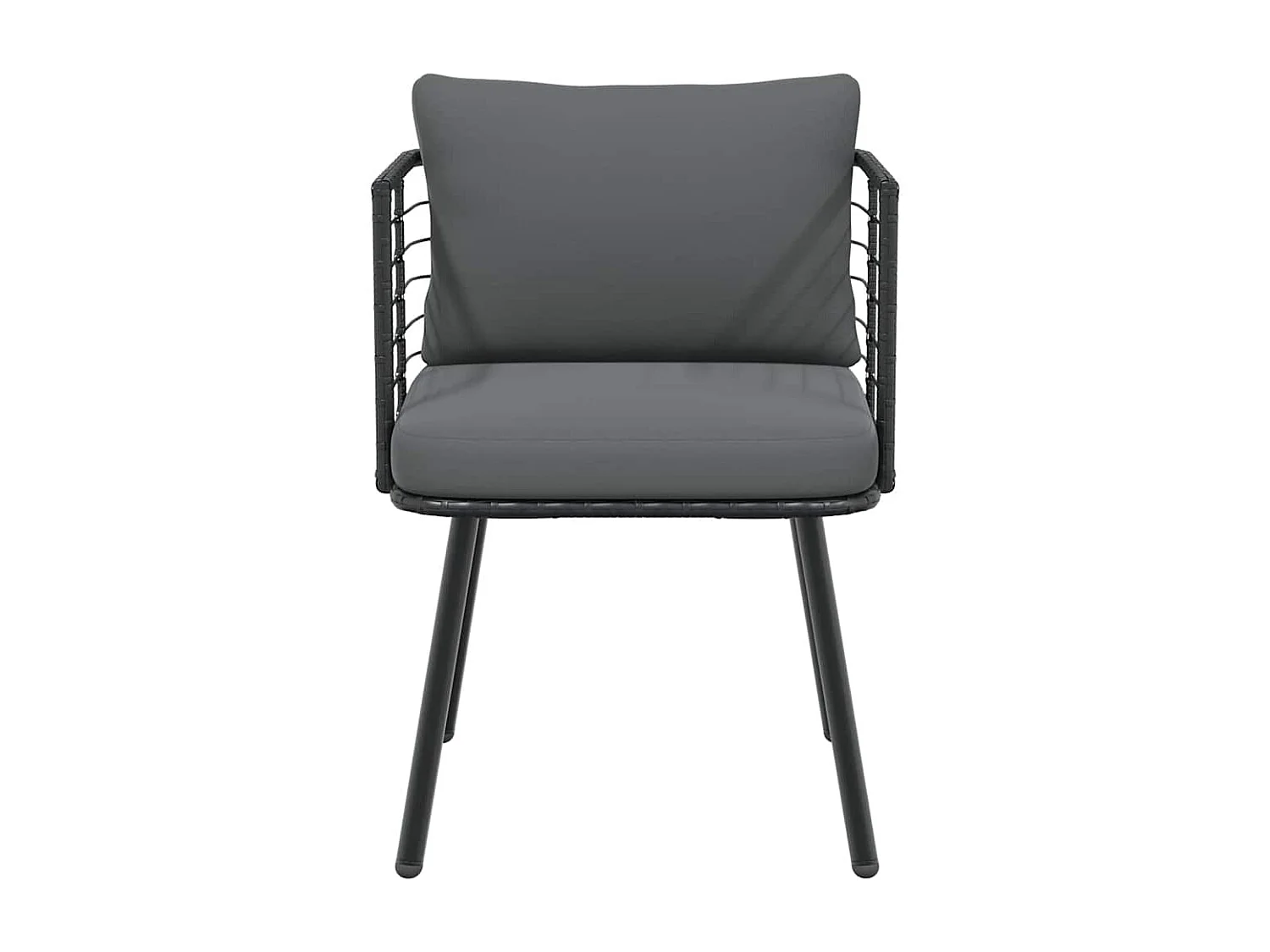 Silla de jardín con cojines de mimbre de resina negra.