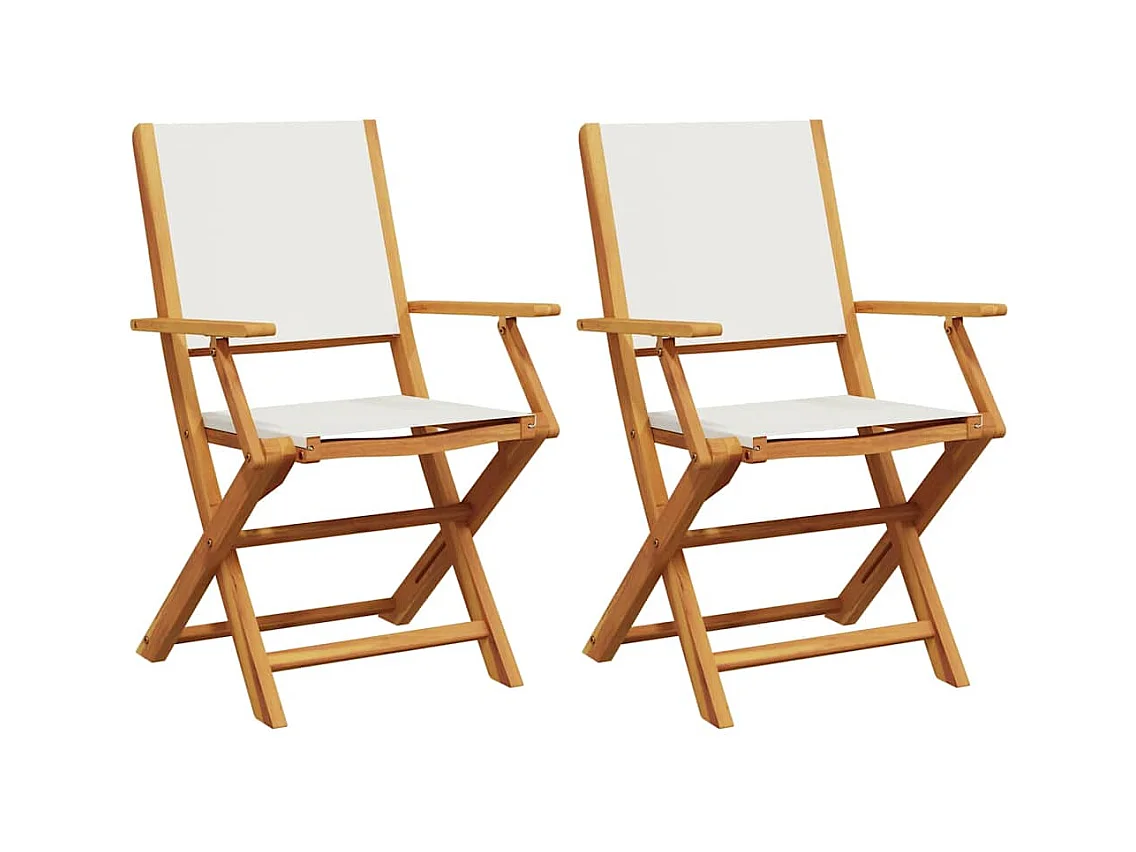 Juego de 2 sillas de jardín de madera maciza de acacia color blanco crema y tela.