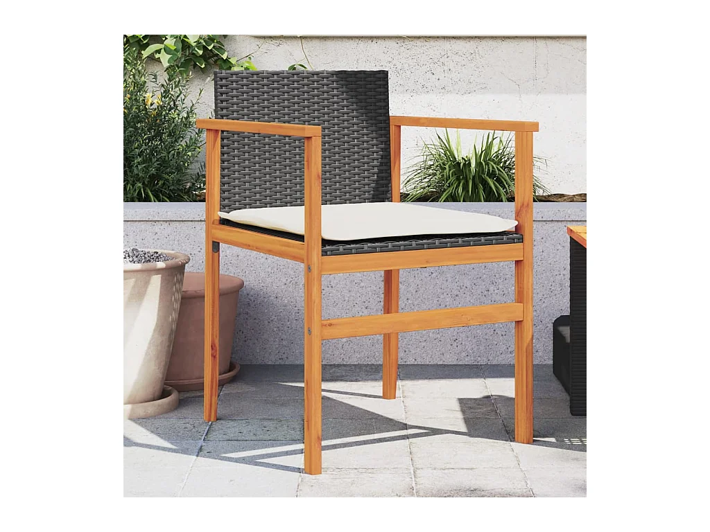 Chaises de jardin coussins lot de 2 noir résine tressée et bois