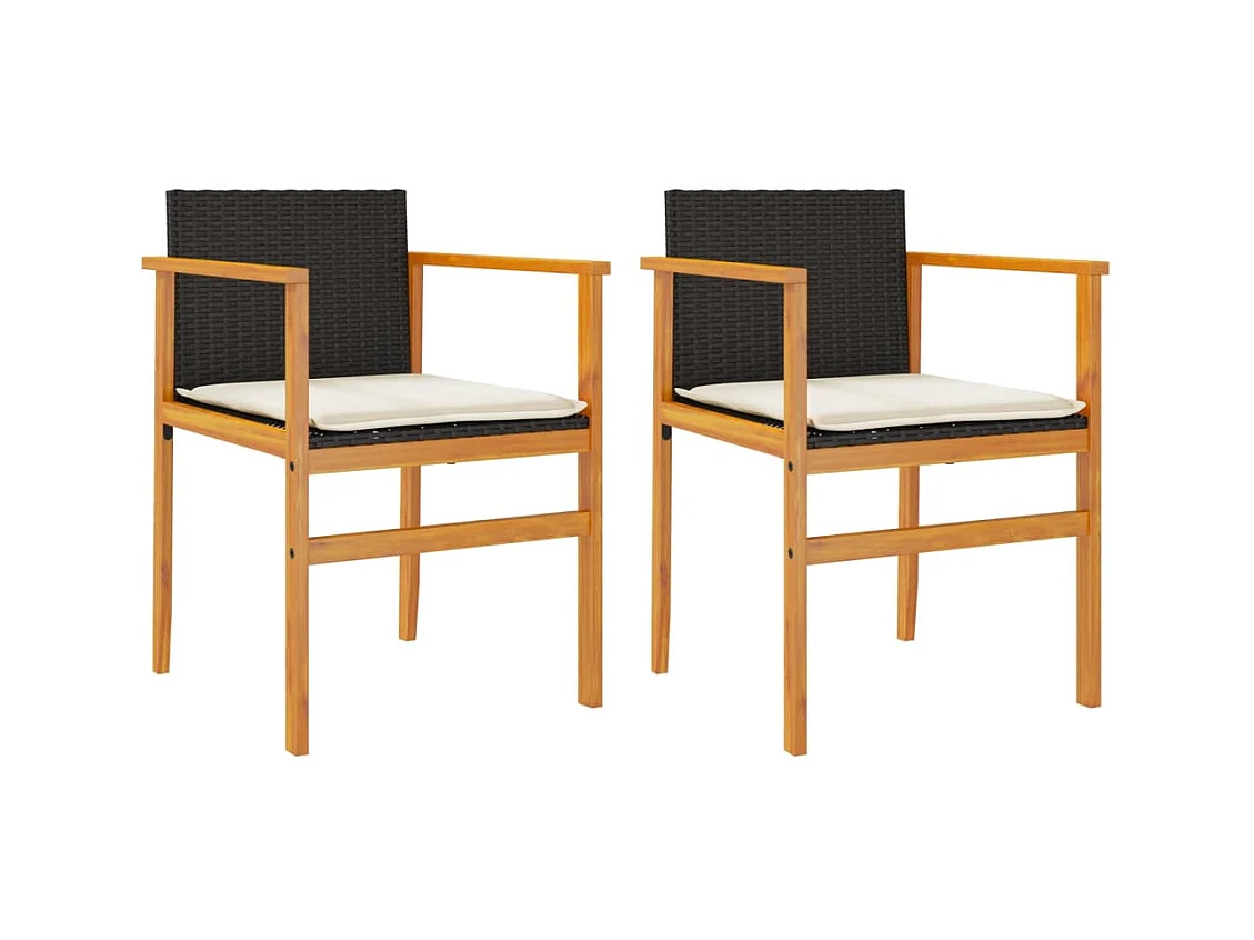 Chaises de jardin coussins lot de 2 noir résine tressée et bois